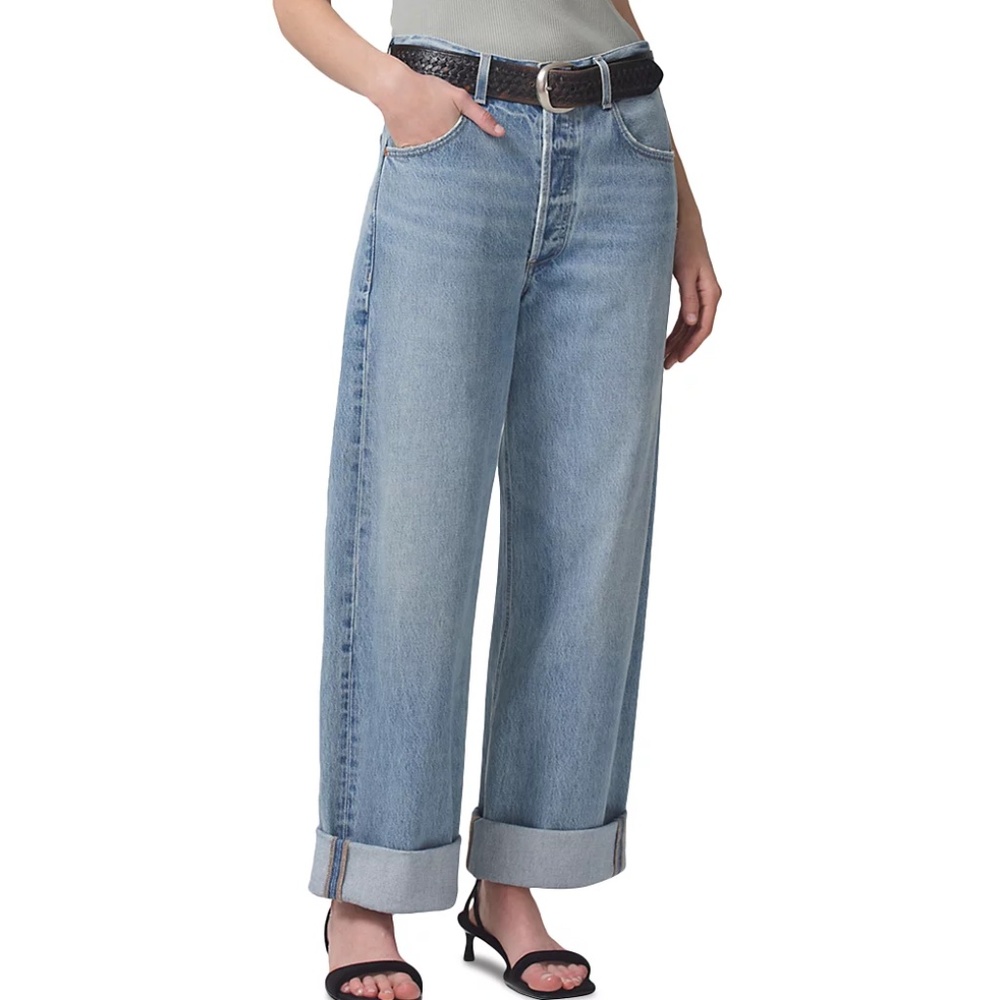 Citizens of Humanity Ayla High Rise Baggy Cuffed Jeans in Skylights, size 33